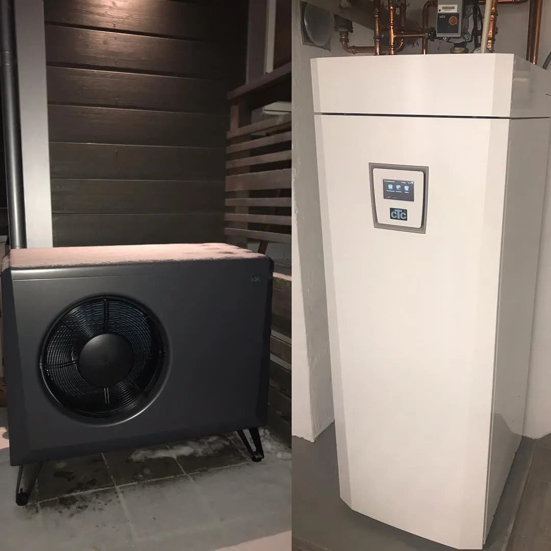CTC luft/vattenvärmepump med utedel och inomhusmodul installerad i villa i Örebro av LT Rör