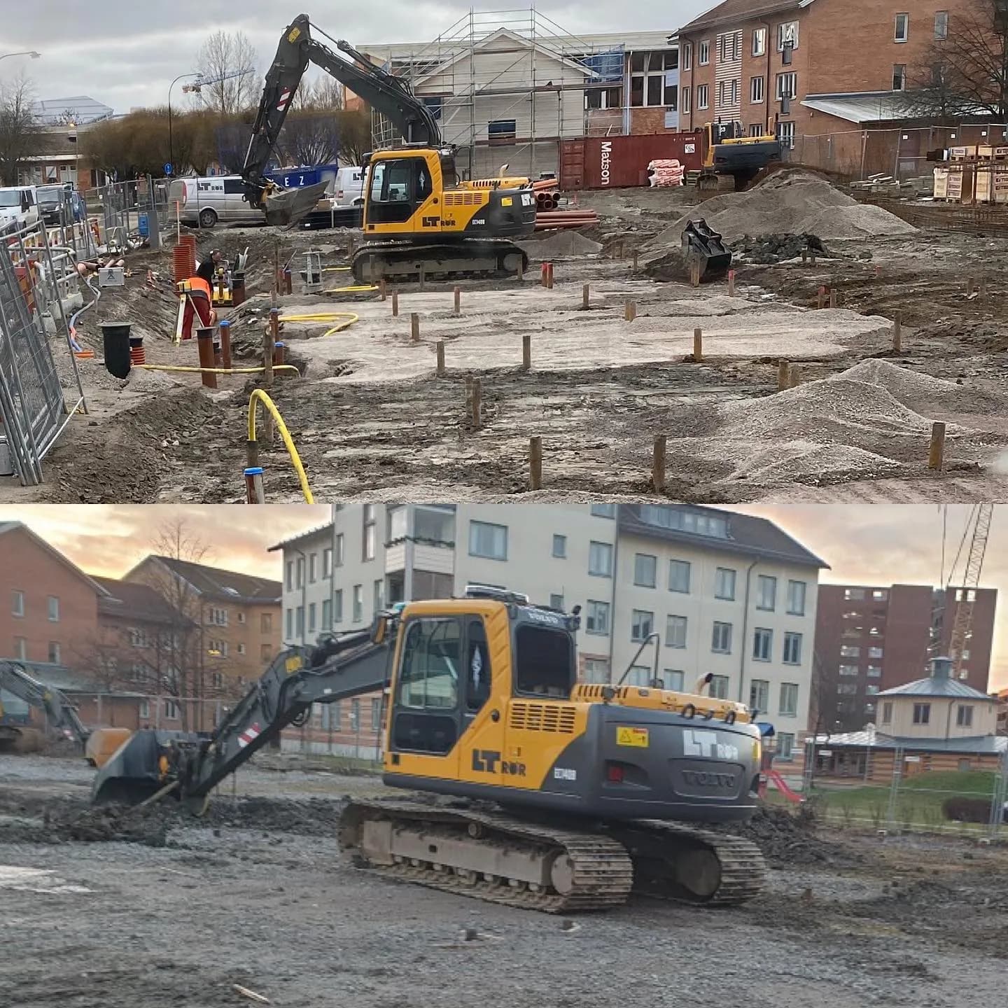 Egen grävmaskin i arbete vid bostadsprojekt i Örebro